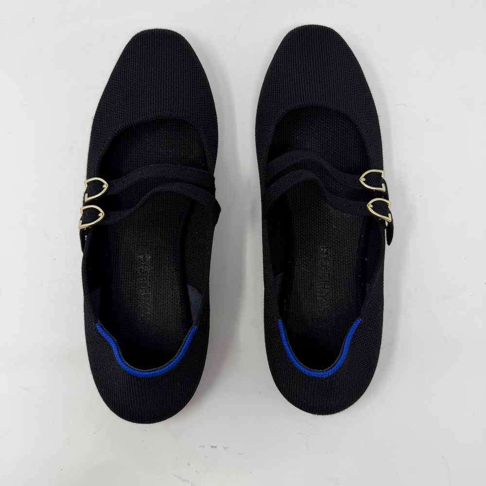 Rothy's The Mary Jane Pointed Toe Flat Double Strap Black Gold Women Size 9